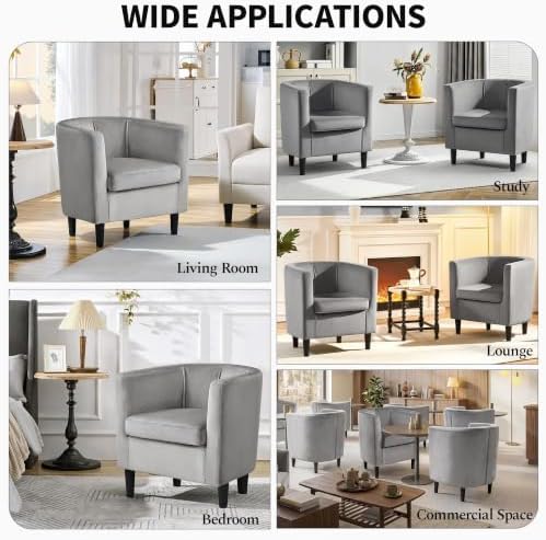Yaheetech Barrel Accent Chair, Upholstered Modern Armchair, Gray