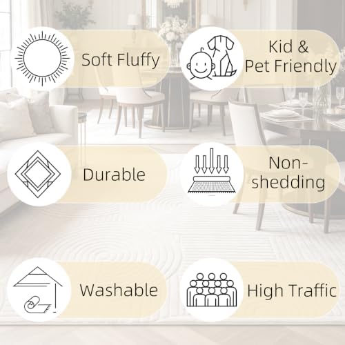 Beige Geometric 9x12 Solid Area Rug, Washable Living Room Rug
