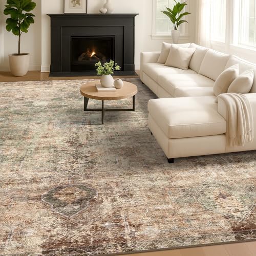 Farmhouse Floor Rugs for Living Room - Brown and Green Dining Room Area Rugs ...
