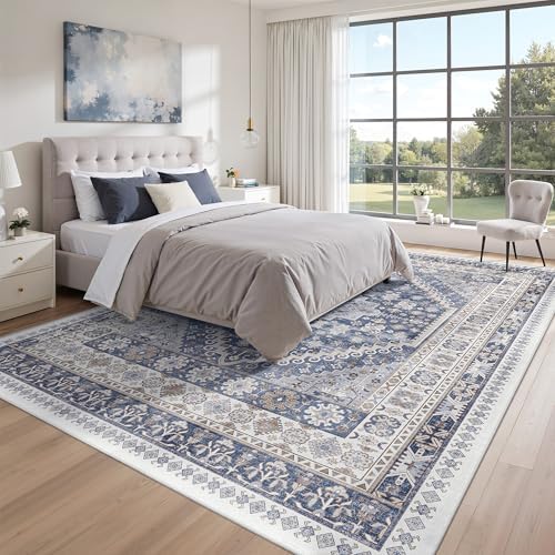 zesthome 9x12 Area Rugs for Living Room,Large Washable Rug,Blue