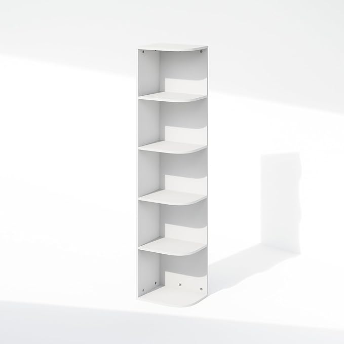 Furinno Reed Corner Shelf, 5-Tier Corner Bookshelf, Book Shelf, Corner Shelves