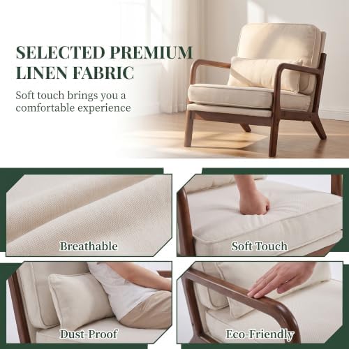 Mid Century Modern Accent Chair, Upholstered Lounge Chair,Beige