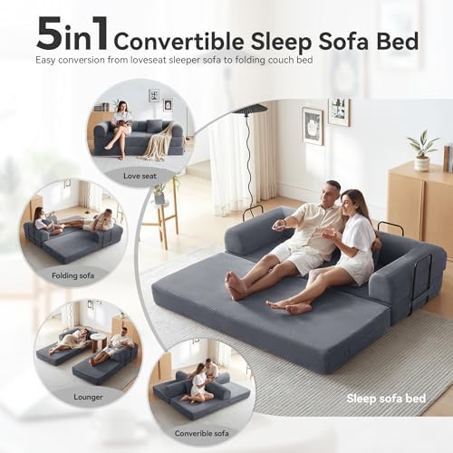 79" Convertible Sofa Bed, Boneless Couch for Living Room (Dark Gray)