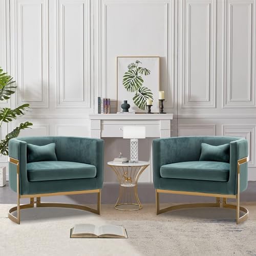 Velvet Barrel Accent Chair Lake Blue with Gold Legs