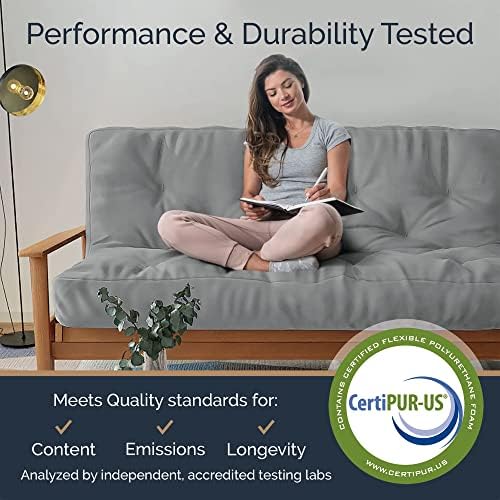 Loosh Home | 10" Full Size Futon Sofa Bed Foam Mattress - USA Made, Beig...