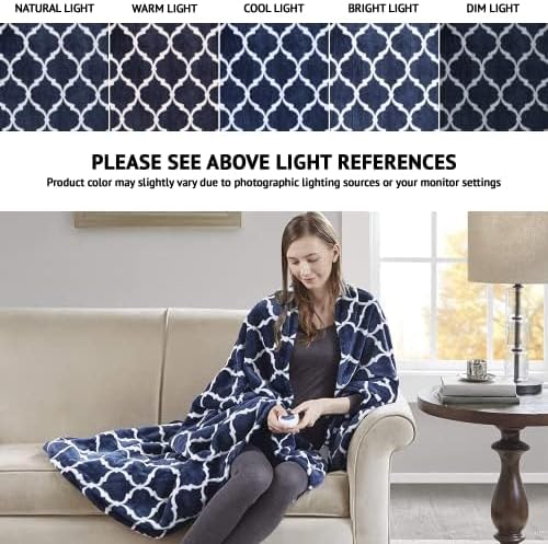 Beautyrest Plush Heated Throw, Fast Heating Electric Blanket, Indigo