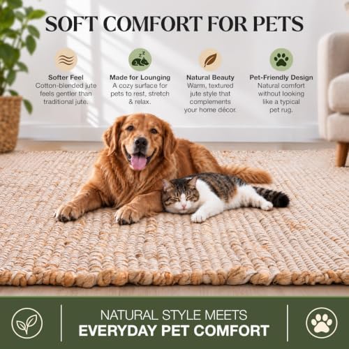 HOMEMONDE Rectangle Jute Cotton Area Rug | 6' x 9' | Natural