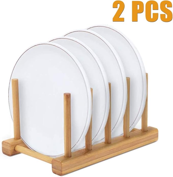 YWSHF 2 PCS Bamboo Wooden Dish Rack Dishes Drainboard Drying Drainer Storage - Image 2