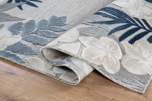 Outdoor Rug 6x9 Washable Area Rugs Indoor Outdoor Carpets Blue Border Floral ...