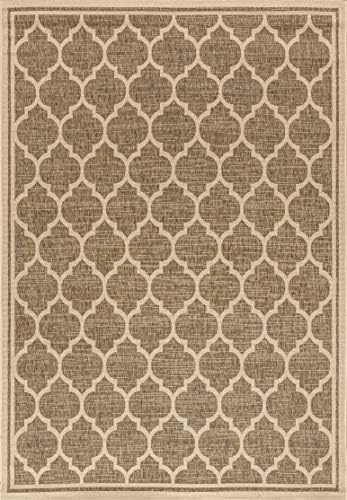 JONATHAN Y Moroccan Trellis Indoor Outdoor Area Rug 5X8 Brown/Beige, Trebol T...