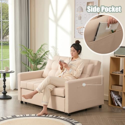 GOSUHI 52" 3-in-1 Convertible Sleeper Sofa Bed, Linen, Beige