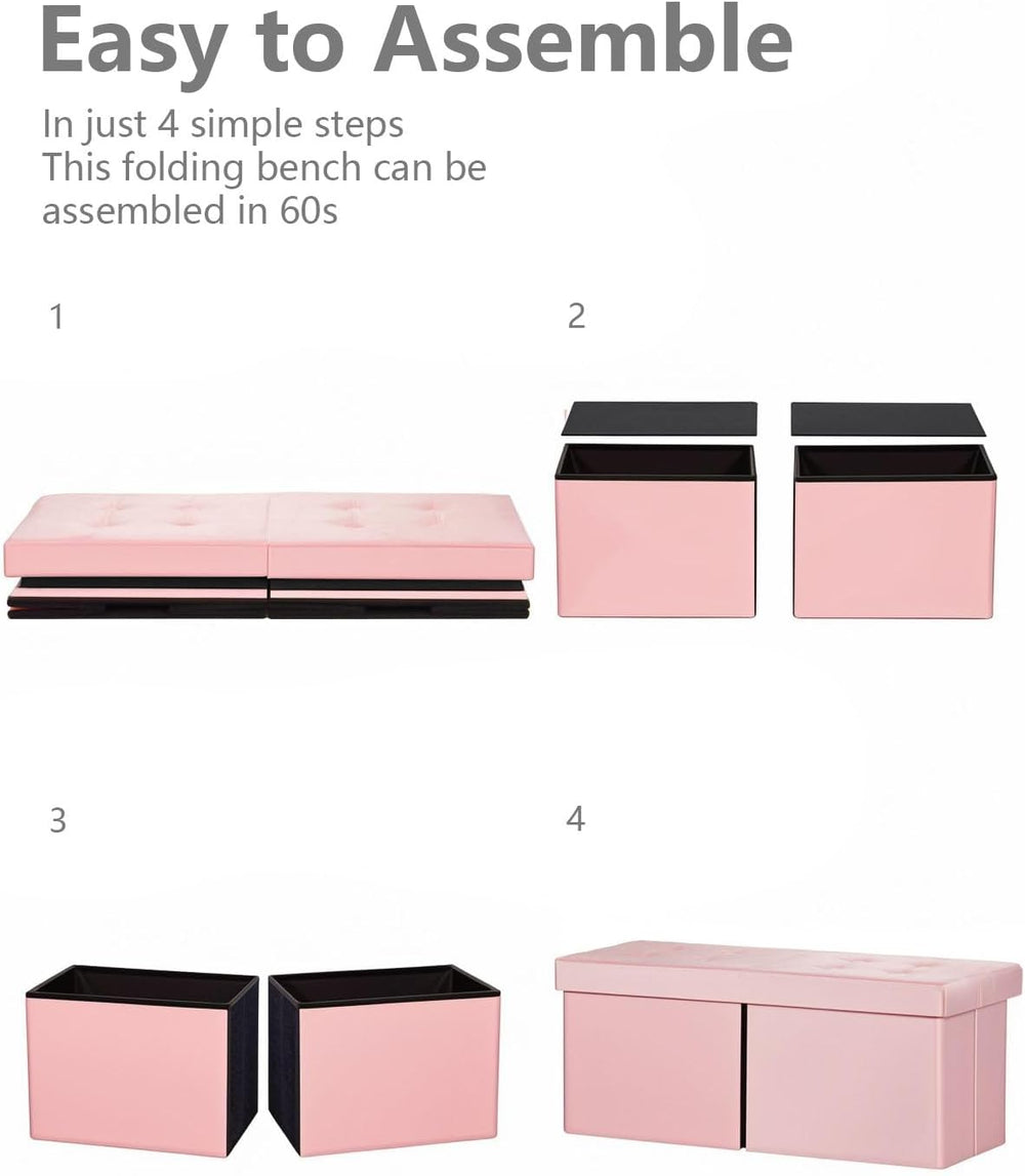 AmasSmile Footrest Ottoman Storage Bench,34" Velvet Folding Chest,Pink