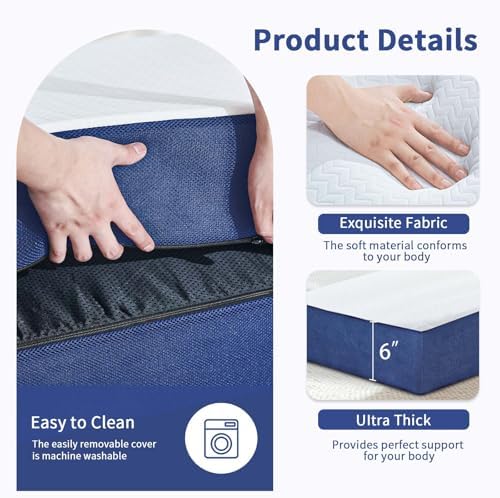 Foldable Mattress Full Size, 6" Trifold Mattress Futon Murphy Bed,White