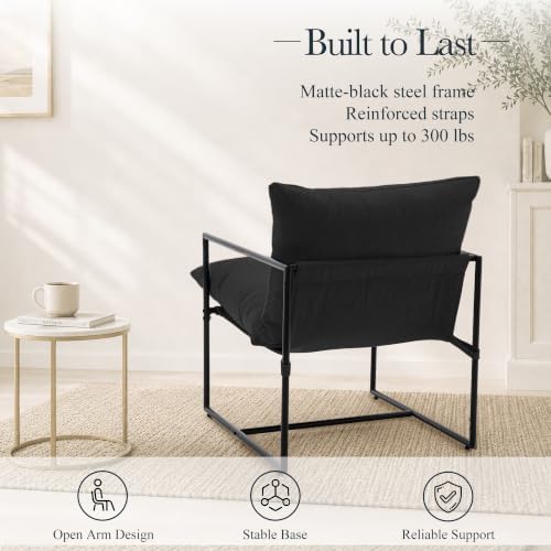 Modern Accent Chair, Upholstered Reading Sling Chair with Metal Frame and Sof...