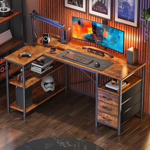 Huuger L Shaped Office Desk with Power Outlets, 47 Inch Computer Desk with 3 ...