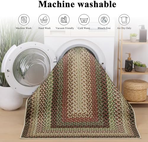 Ileading Faux Braided Large Area Rug 8'x10' Washable Farmhouse, No-Sh...