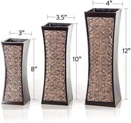 Creative Scents Dublin Brown Vases for Decor Centerpieces - Set of 3 Flower V...