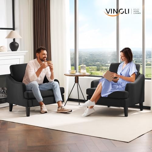 VINGLI Linen Fabric Accent Chairs Set of 2, Grey Modern Upholstered Armchair,...