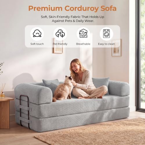 79" Convertible Futon Sofa Bed, Boneless Couch for Living Room