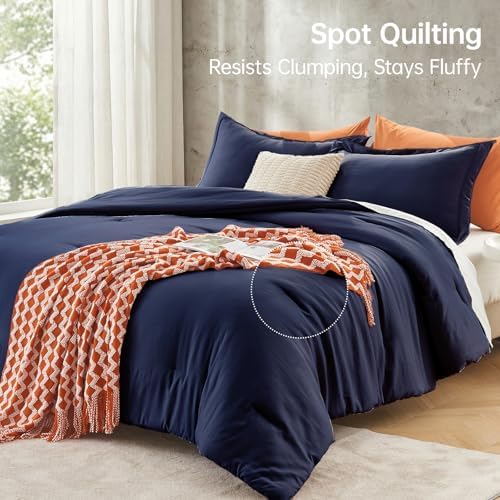 MUXHOMO King Comforter Set, 3-Piece All-Season Bedding, Navy Blue