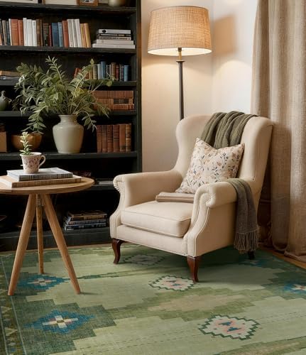 YIHOUSE 5’x7’ Washable Green Mid Century Modern Area Rug for Living Room