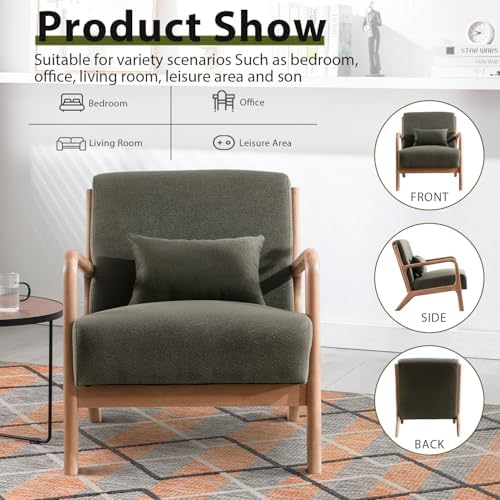 INZOY Mid Century Modern Accent Chair with Wood Frame, Upholstered Living Roo...
