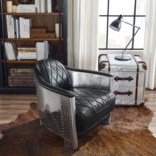 Art Leon Mid Century Industrial Genuine Leather Accent Club Chair Black