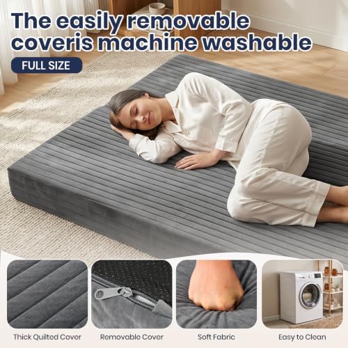 6 Inch Futon Mattress Full Size, Foldable Futon Floor Sofa Bed with Soft Thic...