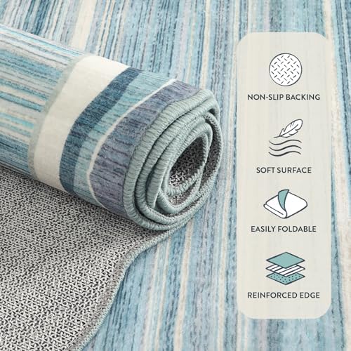 Lahome Estelle Scalloped 8x10 Area Rugs for Living Room, Washable Soft Blue R...