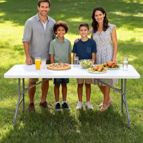 Lakhow 6FT Folding Table, Fold in Half Heavy Duty Rectangular Plastic Utility...
