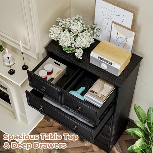 VVFLU 48'' Tall Black Dresser with 6 Drawers Chest of Drawers for Bed...