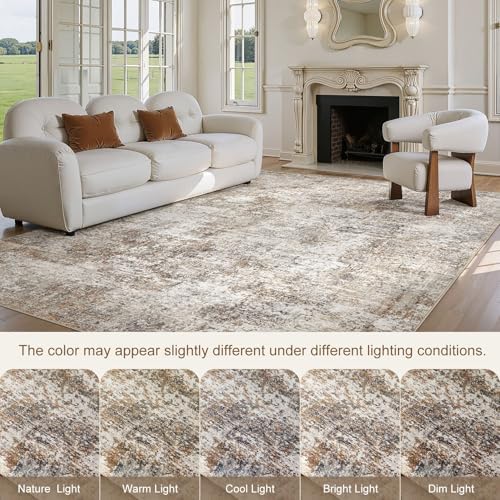 10x14 Area Rugs for Living Room Washable Abstract Rug Brown/Grey