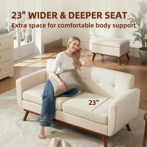 Kingfun 65.2" W Loveseat Sofa, Mid Century Modern Decor Love Seat Couche...