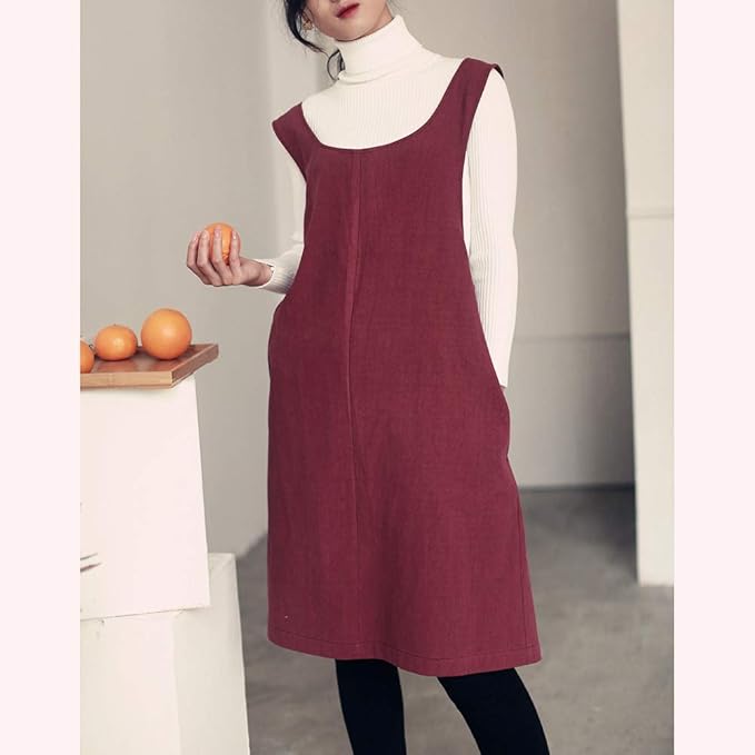 Cotton Linen Japanese Apron Halter Cross Back Bandage X Shape Aprons Two Pockets - Image 6