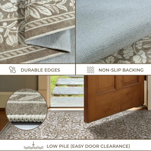LIVEBOX 8x10 Neutral Area Rugs for Living Room, Vintage Floral Non-Slip Washa...