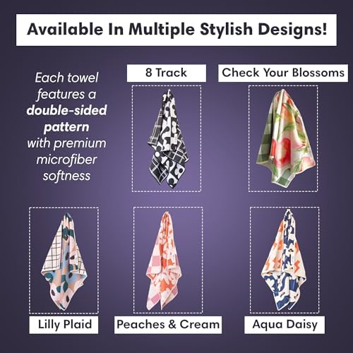 Reversible Microfiber Hand Towel, Aqua Daisy Blue/Orange, 19x29 in | Ultra Absorbent, Modern Design, Scratch-Free Lint-Free For Kitchen Bathroom & Car Cleaning 19x29 Inches, Set of 1 Towel