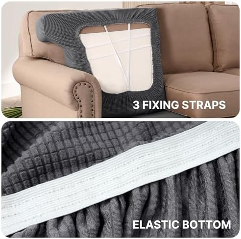 H.VERSAILTEX Stretch 3 Piece T Cushion Sofa Slipcovers Individually Sofa Cush...