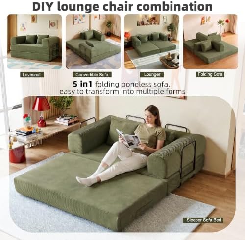 59in Boneless Couch Convertible Futon Sofa Bed Queen for Small Space