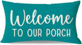 PANDICORN Farmhouse Throw Pillow Covers 12x20 Welcome to Our Porch, Teal | Outdoor Boho Decorations Lumbar Decorative Cushion Case for Home Sofa Couch Front Porch Patio Decor