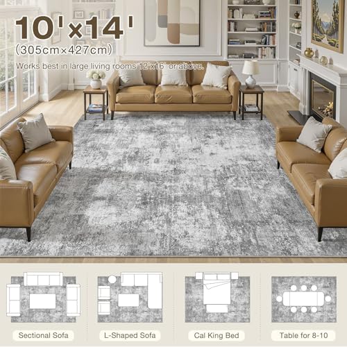 10x14 Area Rugs for Living Room, Washable 10x14 Rug Large Low Pile