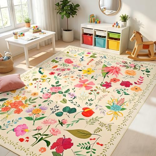 ISEAU 6x9 Area Rug for Living Room,Washable Rugs for Bedroom Dorm, Beige