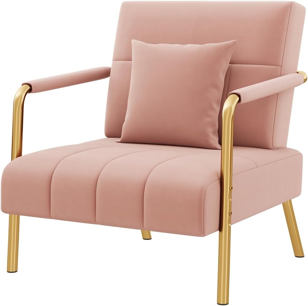 Yaheetech 30" Accent Chair Velvet Armchair with Golden Frame, Pink