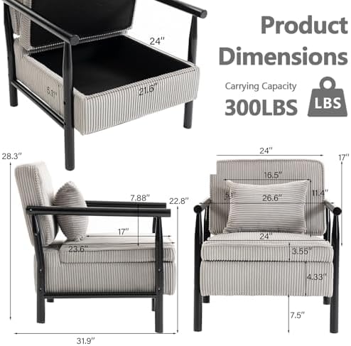 HRVEOCEI Grey Accent Chair with Storage, Mid Century Modern Arm Side Chair fo...
