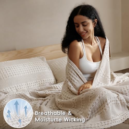 PHF Lightweight 100% Cotton Waffle Blanket for Bed, King, Light Taupe