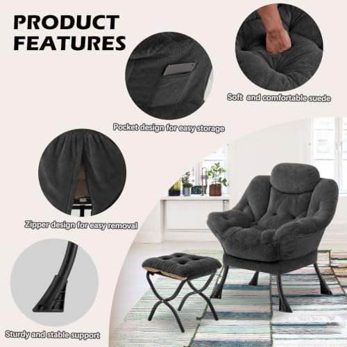Lazy Chair with Folding Ottoman,Leisure Sofa Chair,Soft Fabric Armchair with ...