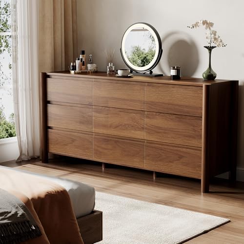HOUROM Walnut Dresser for Bedroom,63"Wide 9 Drawer Mid Century Modern Chest
