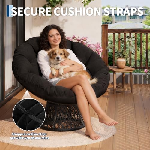 Garvee 40" Ergonomic Wicker Papasan Chair with Extra-Thick Soft Cushion