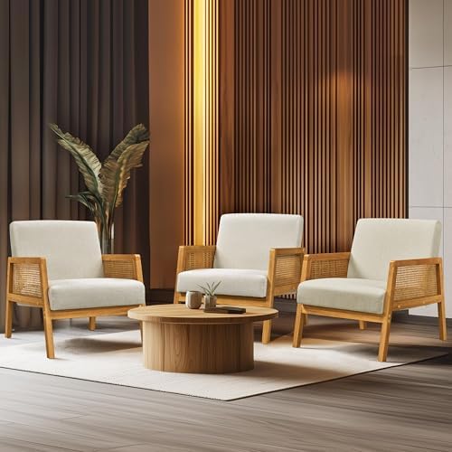 Yaheetech Rattan Accent Chairs Set of 2, Boho Vintage Armchairs, Beige