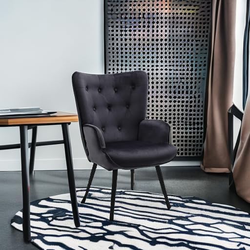 Furnimart Black Velvet Accent Chair Mid Century Modern Living Room Chairs; Co...