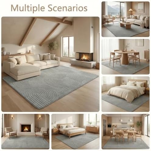 Grey Boho 8x10 Solid Color Area Rugs, Washable Rugs for Living Room